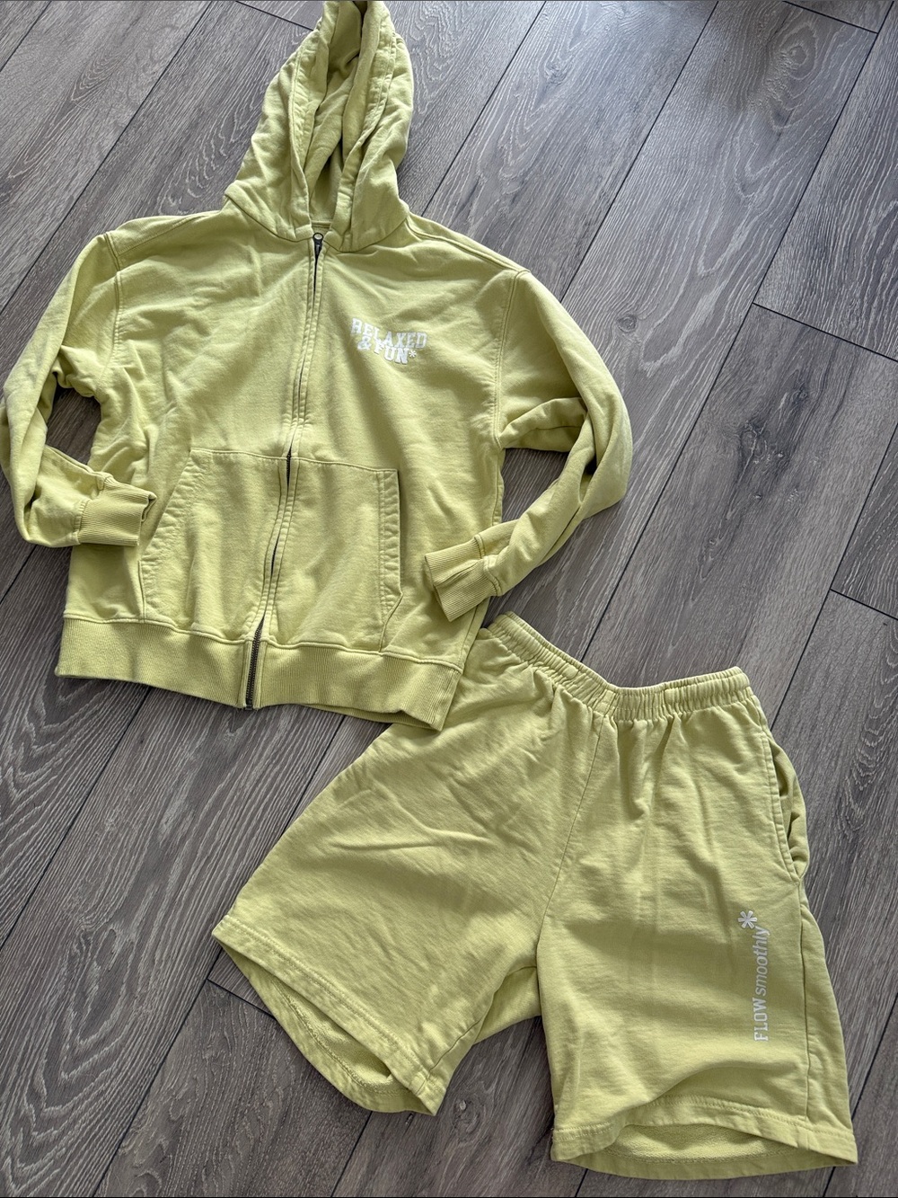 Zara Kids Yellow Green Hooded Zip Jacket & Elastic Waist Shorts Set